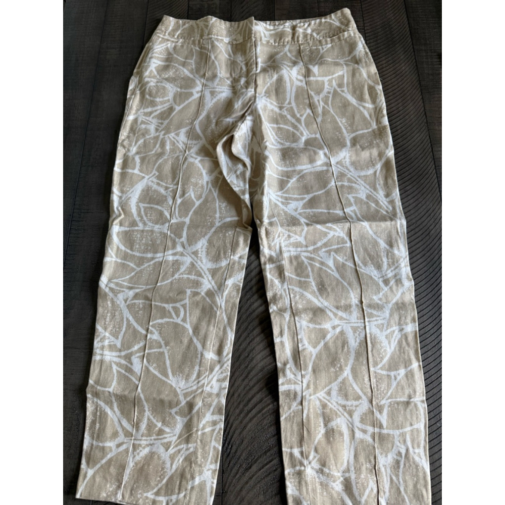 Rafaella Cropped Pants Size 6 Beige White Tropical Leaf Print 100% Linen